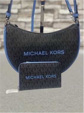 Michael Kors Kyla Small Conv Pouchette & Matching Wallet South Pacific Blue Logo
